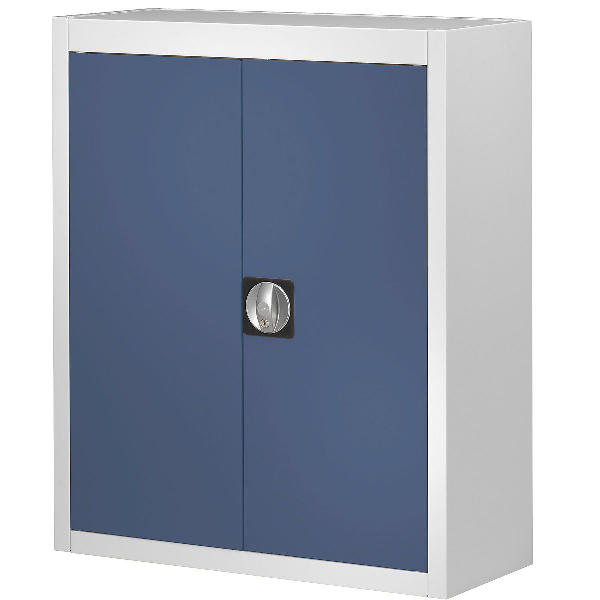 Skladová skriňa bez prepraviek s viditeľným obsahom – mauser, v x š x h 820 x 680 x 280 mm, dvojfarebná, korpus šedá, dvere modrá, od 3 ks-6