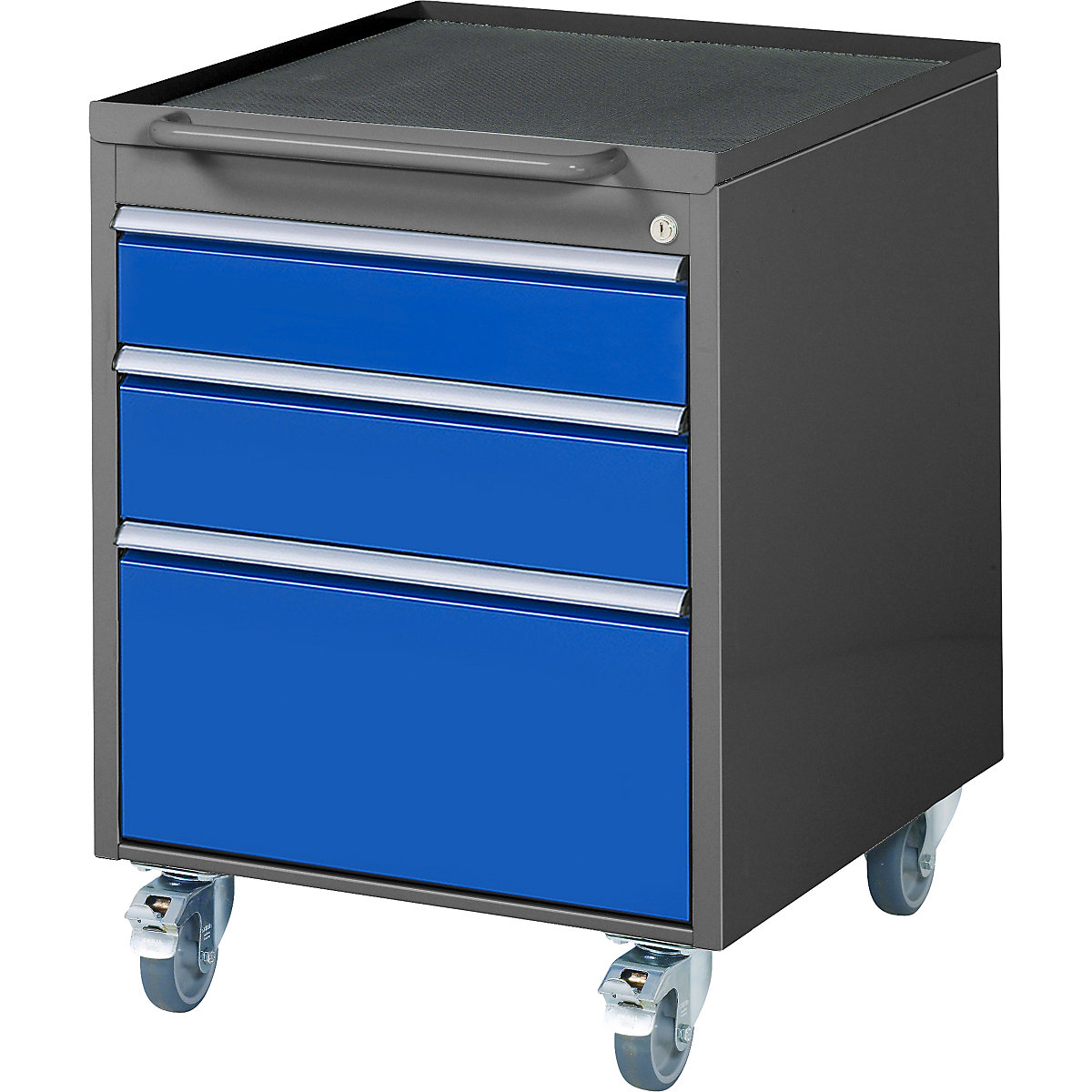 Pojazdný kontajner – RAU, v x š x h 765 x 580 x 650 mm, 3 zásuvky, antracitová metalíza / enciánová modrá-6