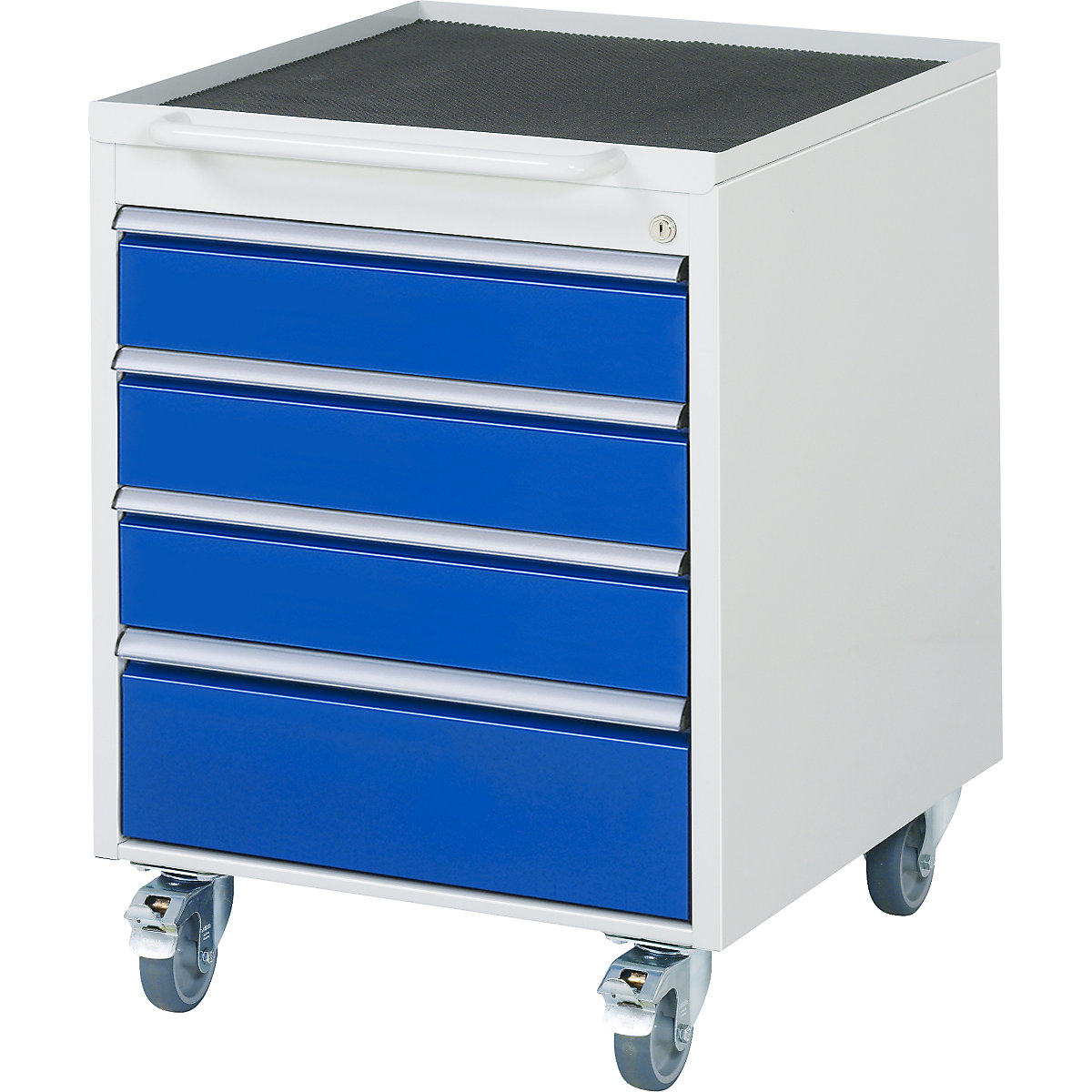 Pojazdný kontajner – RAU, v x š x h 765 x 580 x 650 mm, 4 zásuvky, svetlošedá / enciánová modrá-5