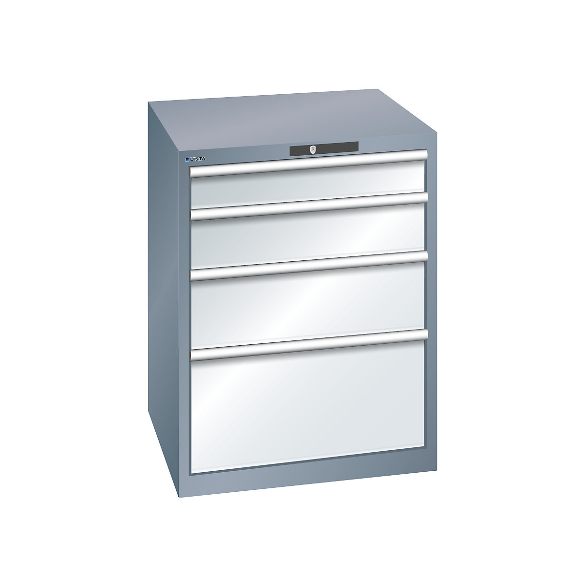 Zásuvková skriňa, 4 zásuvky – LISTA, š x h x v 717 x 725 x 850 mm, sivá metalíza / svetlošedá, nosnosť zásuvky 75 kg-8
