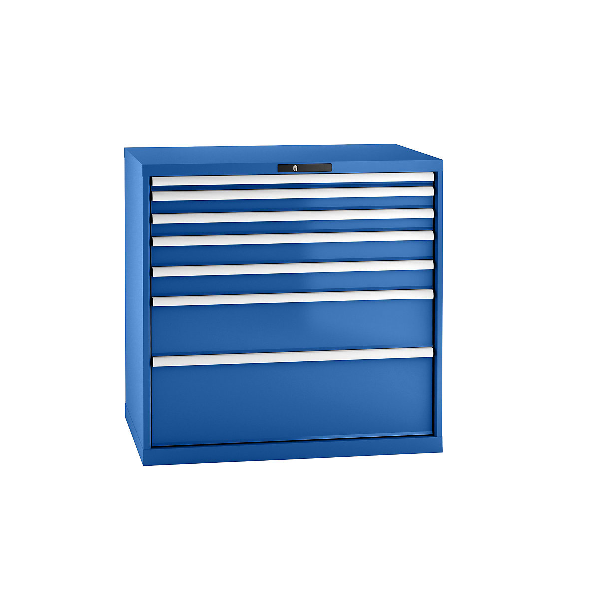LISTA – Zásuvková skriňa, oceľový plech, v x š 1000 x 1023 mm, 7 zásuviek, nosnosť 75 kg, enciánová modrá