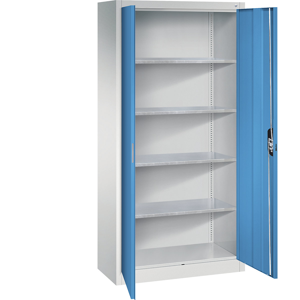 Dílenská skříň s otočnými dveřmi – C+P, v x š x h 1950 x 930 x 400 mm, světlá šedá / světlá modrá-9