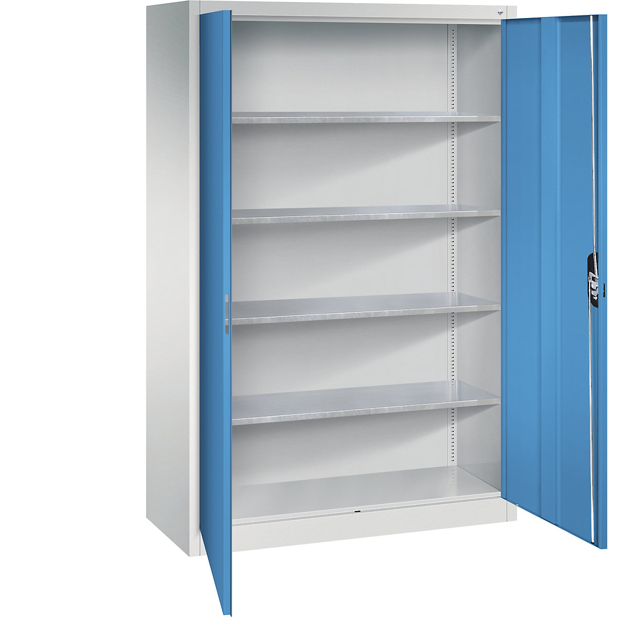 Dílenská skříň s otočnými dveřmi – C+P, v x š x h 1950 x 1200 x 500 mm, světlá šedá / světlá modrá-12