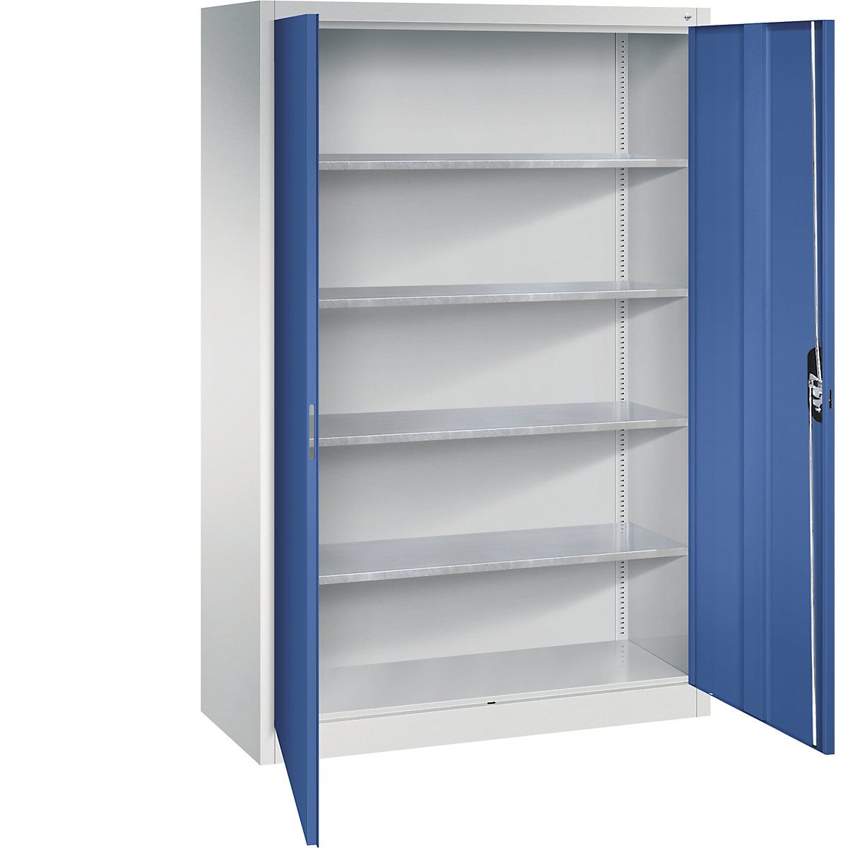 Dílenská skříň s otočnými dveřmi – C+P, v x š x h 1950 x 1200 x 500 mm, světlá šedá / enciánová modrá-8