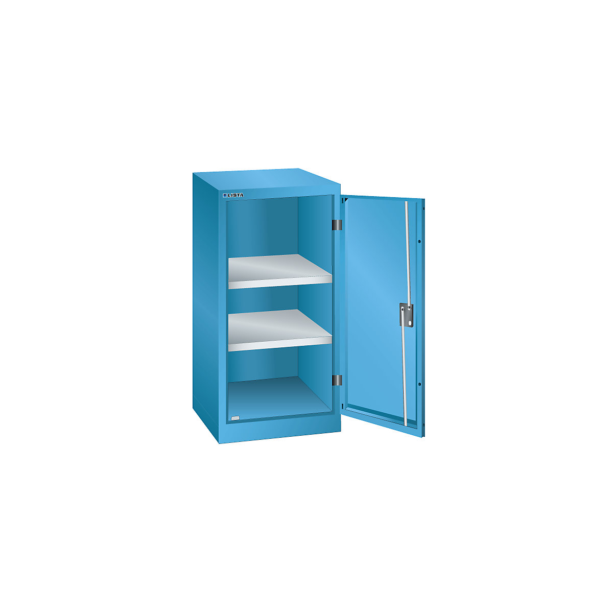 Skříň s otočnými dveřmi, 2 police – LISTA, šířka 500 mm, světlá modrá-8