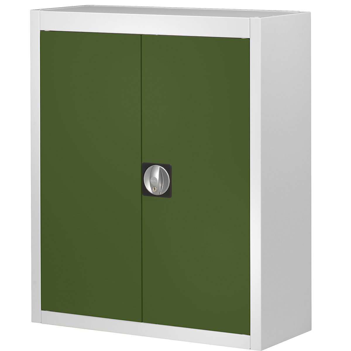 Skladová skříň, bez přepravek s viditelným obsahem – mauser, v x š x h 820 x 680 x 280 mm, dvoubarevná, korpus šedý, dveře zelené-3