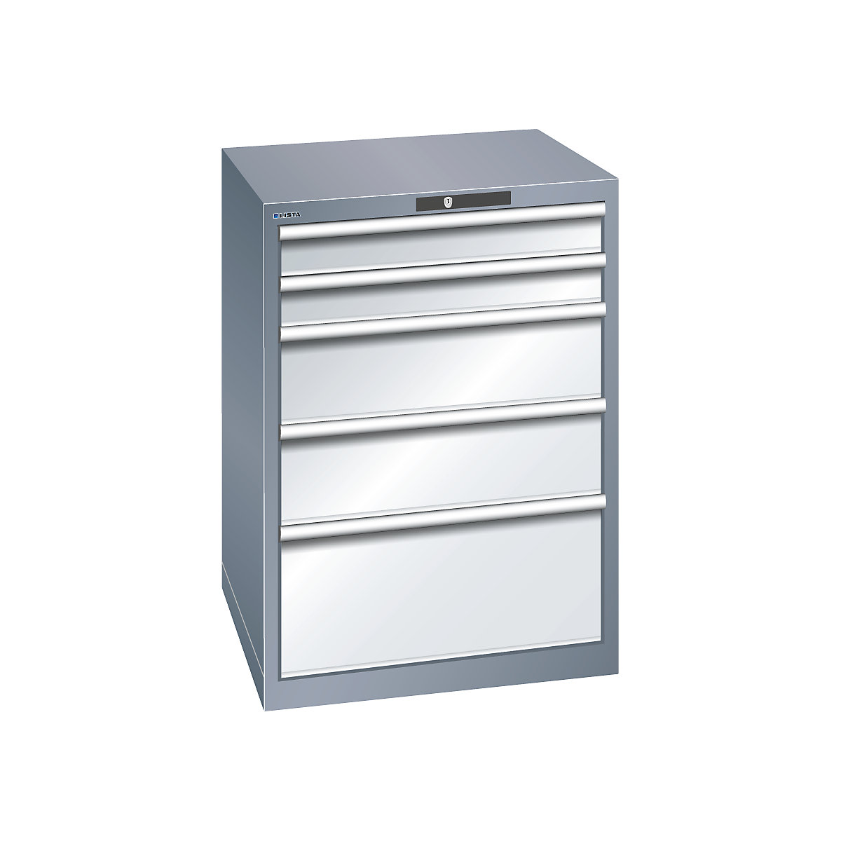 Zásuvková skříň, 5 zásuvek – LISTA, š x h x v 717 x 725 x 1000 mm, šedá metalíza / světle šedá-5