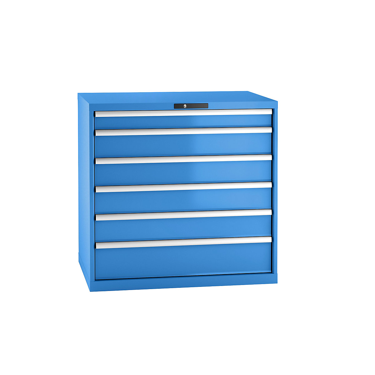 Zásuvková skříň, ocelový plech – LISTA, v x š 1000 x 1023 mm, 6 zásuvek, nosnost 75 kg, světle modrá-14
