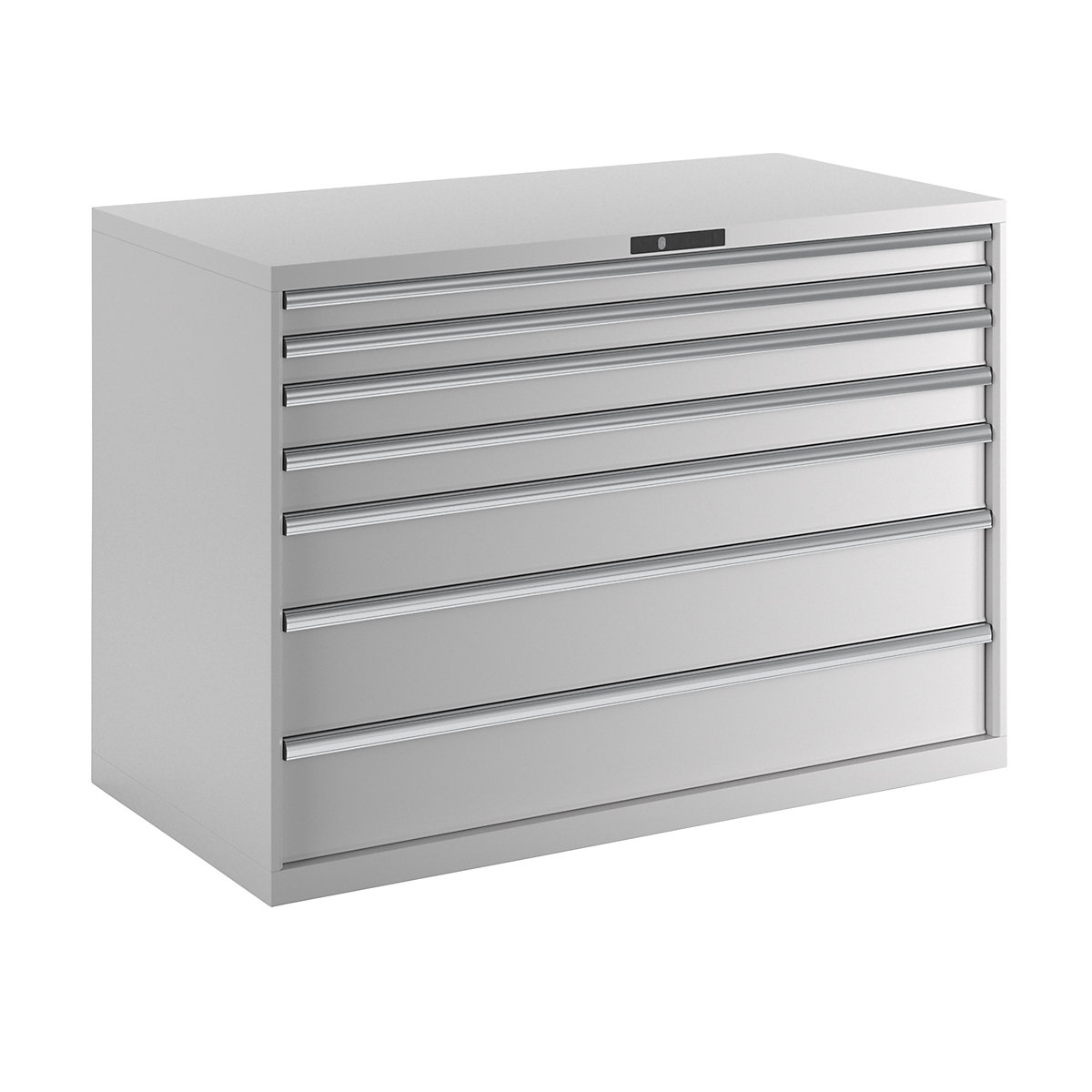 Zásuvková skříň, ocelový plech – LISTA, v x š 1000 x 1431 mm, 7 zásuvek, nosnost 75 kg, světle šedá-11