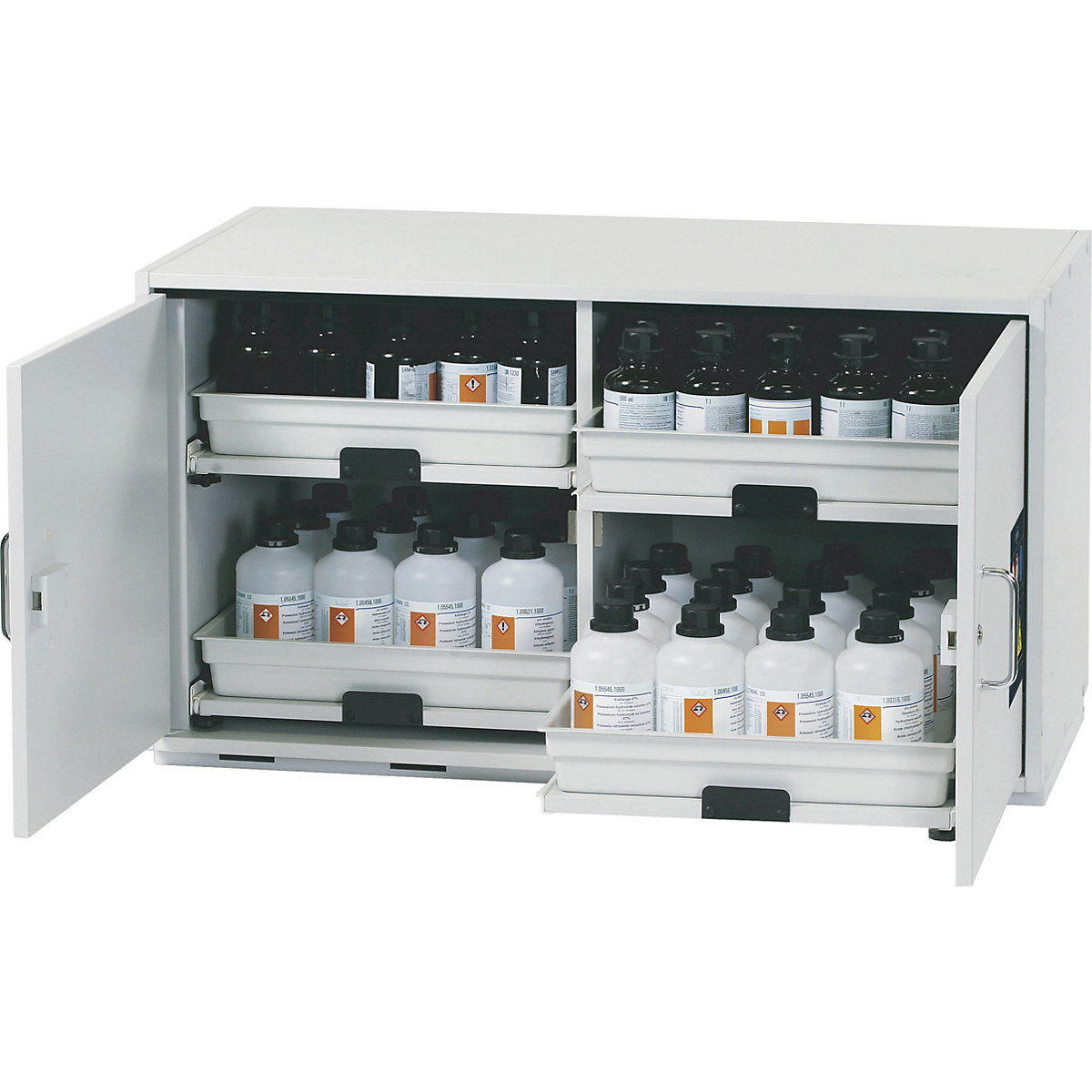 Podstavná skříň na nebezpečné látky pro kyseliny a louhy – asecos, 2 dveře, v x š x h 600 x 1100 x 570 mm, 4 výsuvy-3