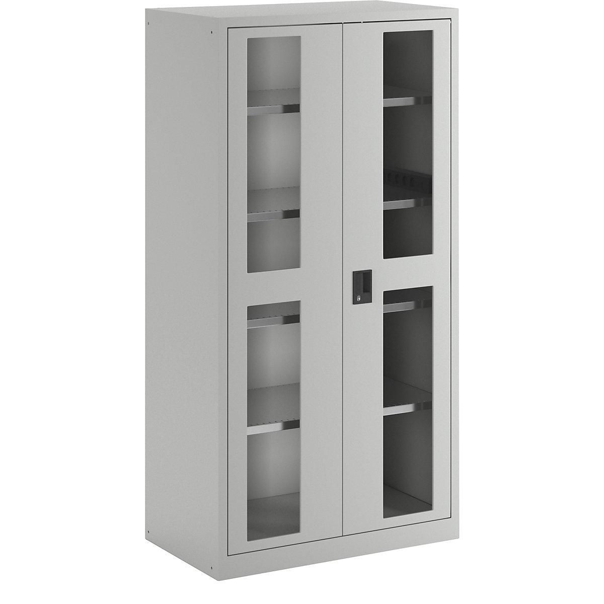 Skříň pro nabíjení akumulátorů – LISTA, 4 police, dveře s okénkem, boční zásuvková lišta, šedá-16