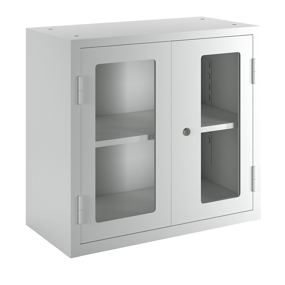 Dílenská závěsná skříň – eurokraft basic, v x š x h 600 x 650 x 320 mm, dveře s pohledovým okénkem, světle šedá RAL 7035-6