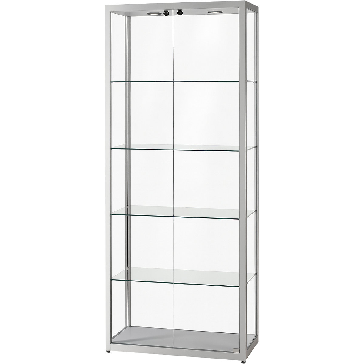 Glass cabinet with LED ceiling spotlight