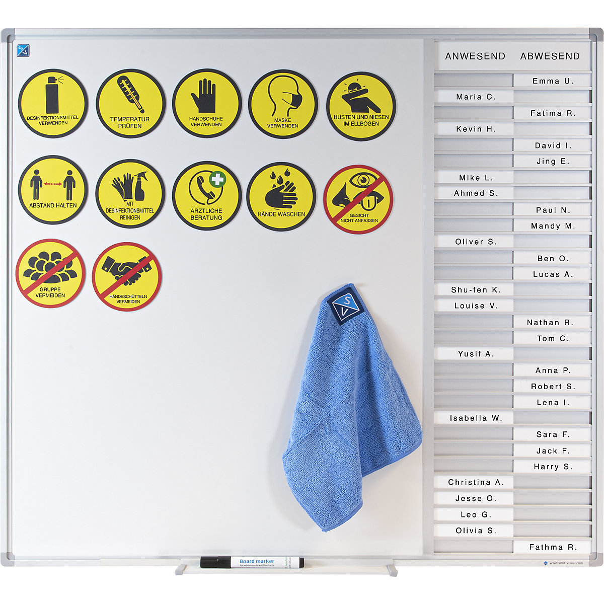 Attendance board with whiteboard - SMIT VISUAL