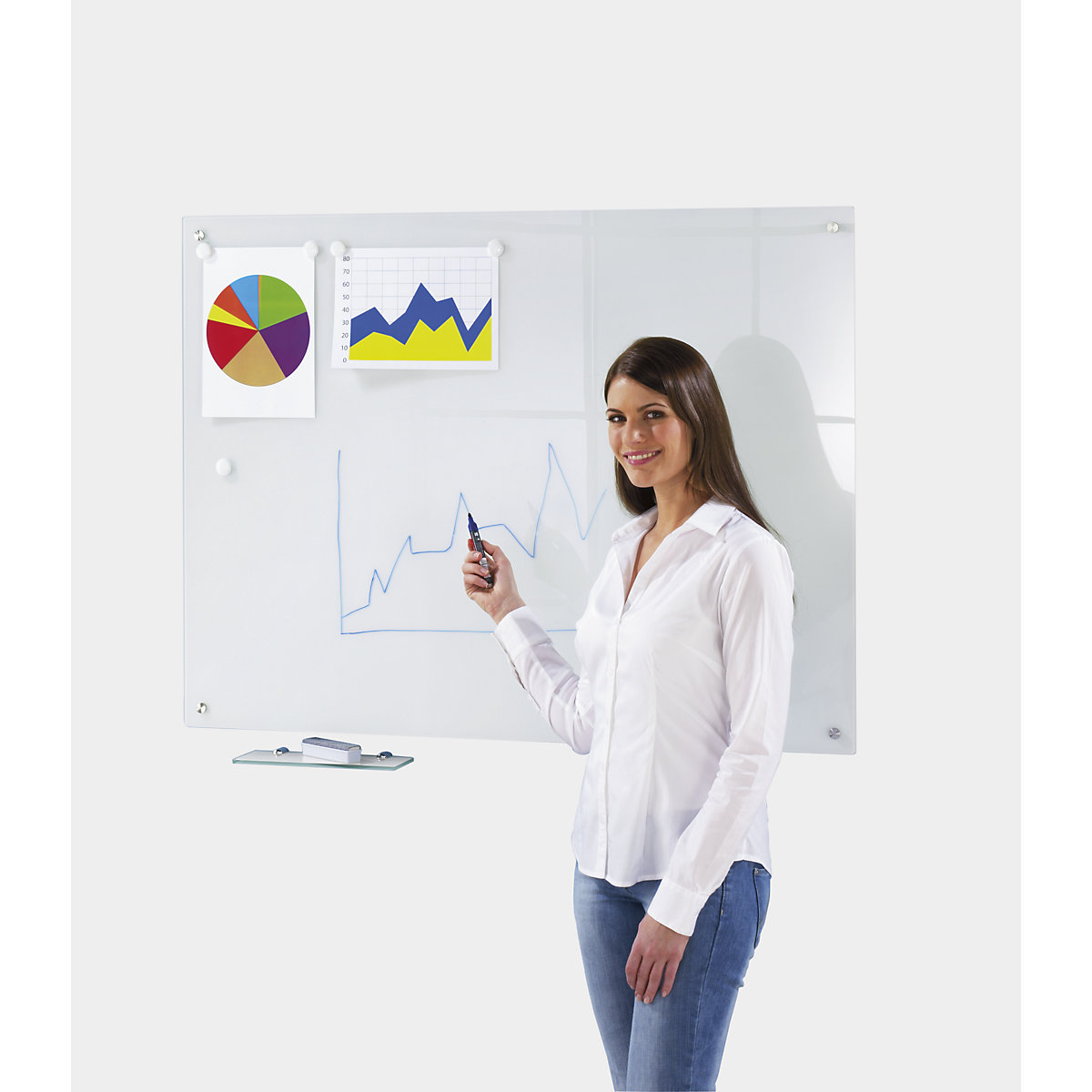 Glass whiteboard, complete set - SMIT VISUAL