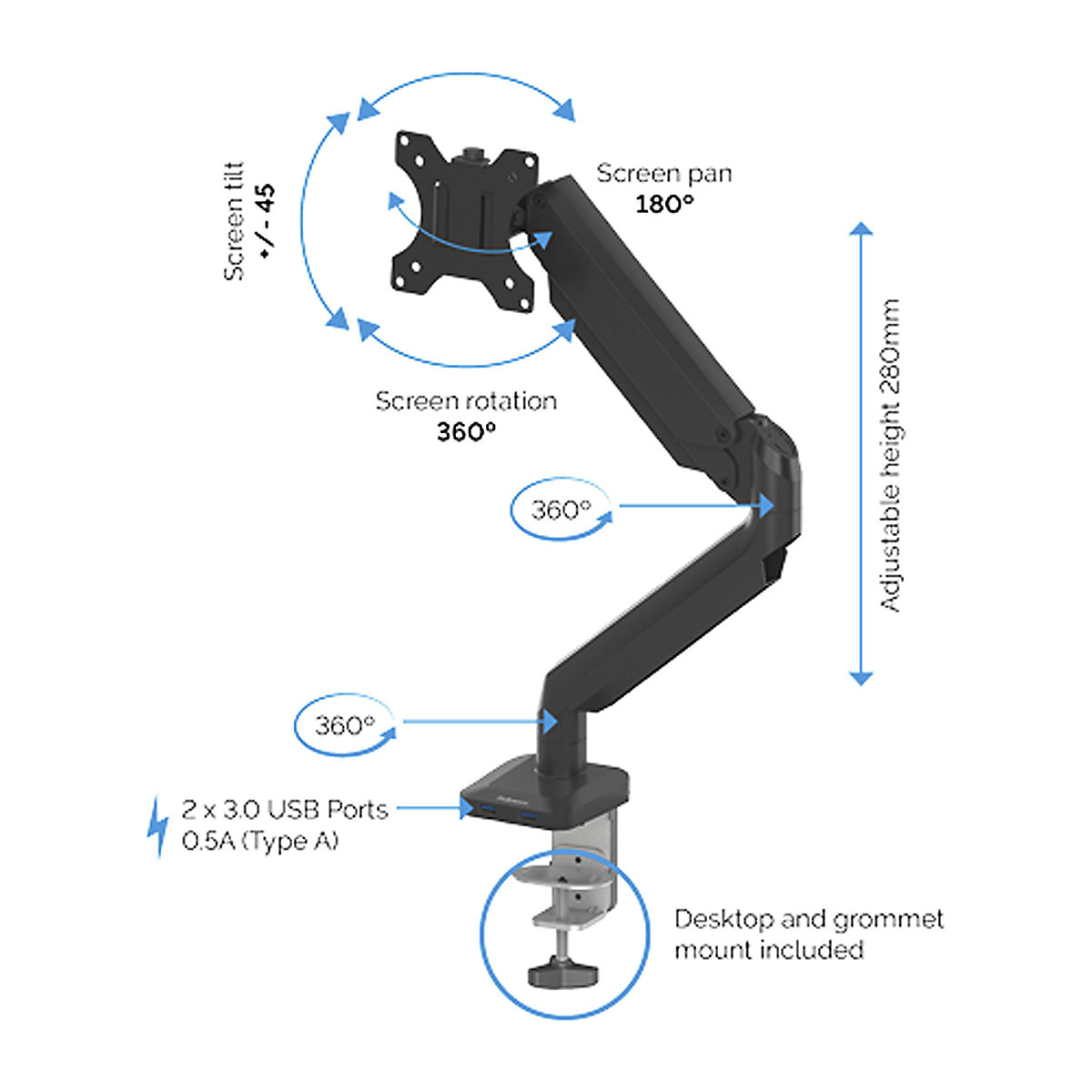 Fellowes Platinum Series Single Monitor Arm (Product illustration 3)-2