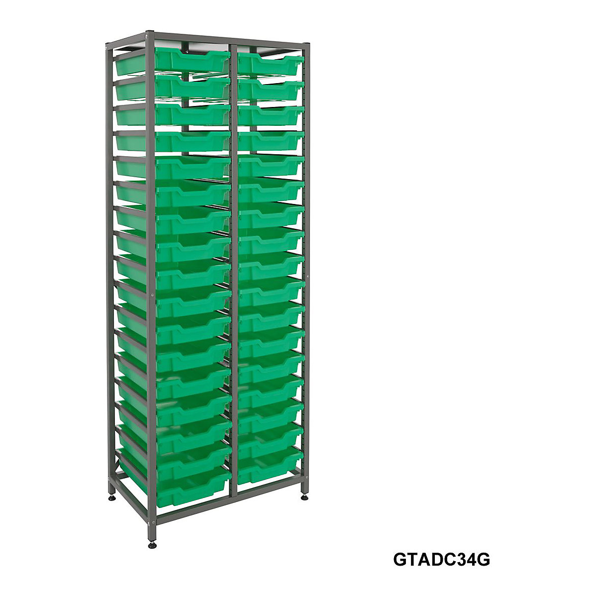 Gratnells Double Column Storage Units With 34 Shallow Trays, Gratnells Double Column Storage Units With 34 Shallow Trays, Gratnells Double Column Storage Unit With 34 Green Shallow Trays 1850h x 710w x 420d mm-6
