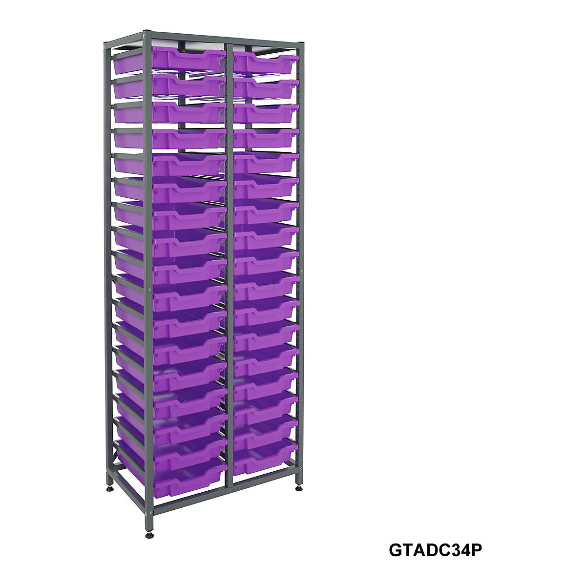 Gratnells Double Column Storage Units With 34 Shallow Trays, Gratnells Double Column Storage Units With 34 Shallow Trays, Gratnells Double Column Storage Unit With 34 Purple Shallow Trays 1850h x 710w x 420d mm-9