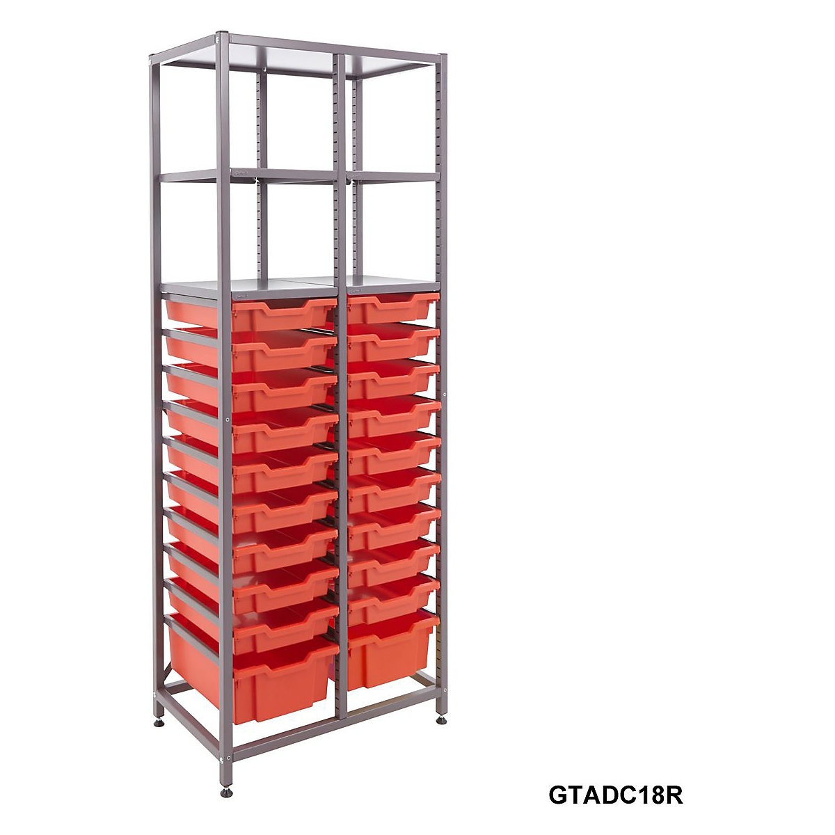 Gratnells Double Column Storage Units with 18 Shallow & 2 Deep Trays, Gratnells Double Column Storage Units with 18 Shallow & 2 Deep Trays, Gratnells Double Column Storage Unit With 18 Shallow 2 Deep Red Trays 1850h x 710w x 420d mm-2