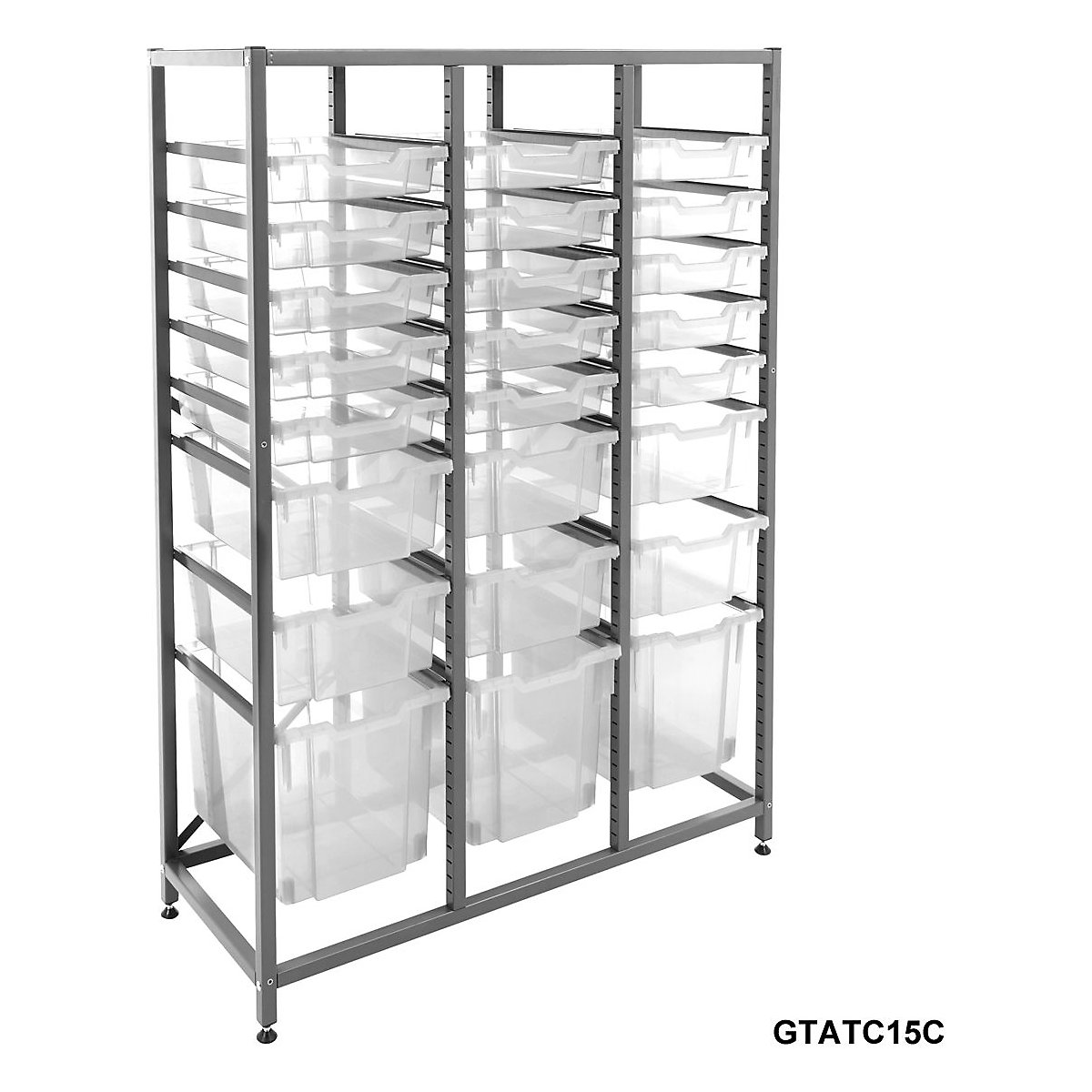 Gratnells Triple Column Storage Units With 15 Shallow 6 Deep & 3 Jumbo Trays, Gratnells Triple Column Storage Units With 15 Shallow 6 Deep & 3 Jumbo Trays, Gratnells Triple Column Storage Unit With 15 Shallow 6 Deep 3 Jumbo Clear Trays 1500h x 1055w x 420d mm-5