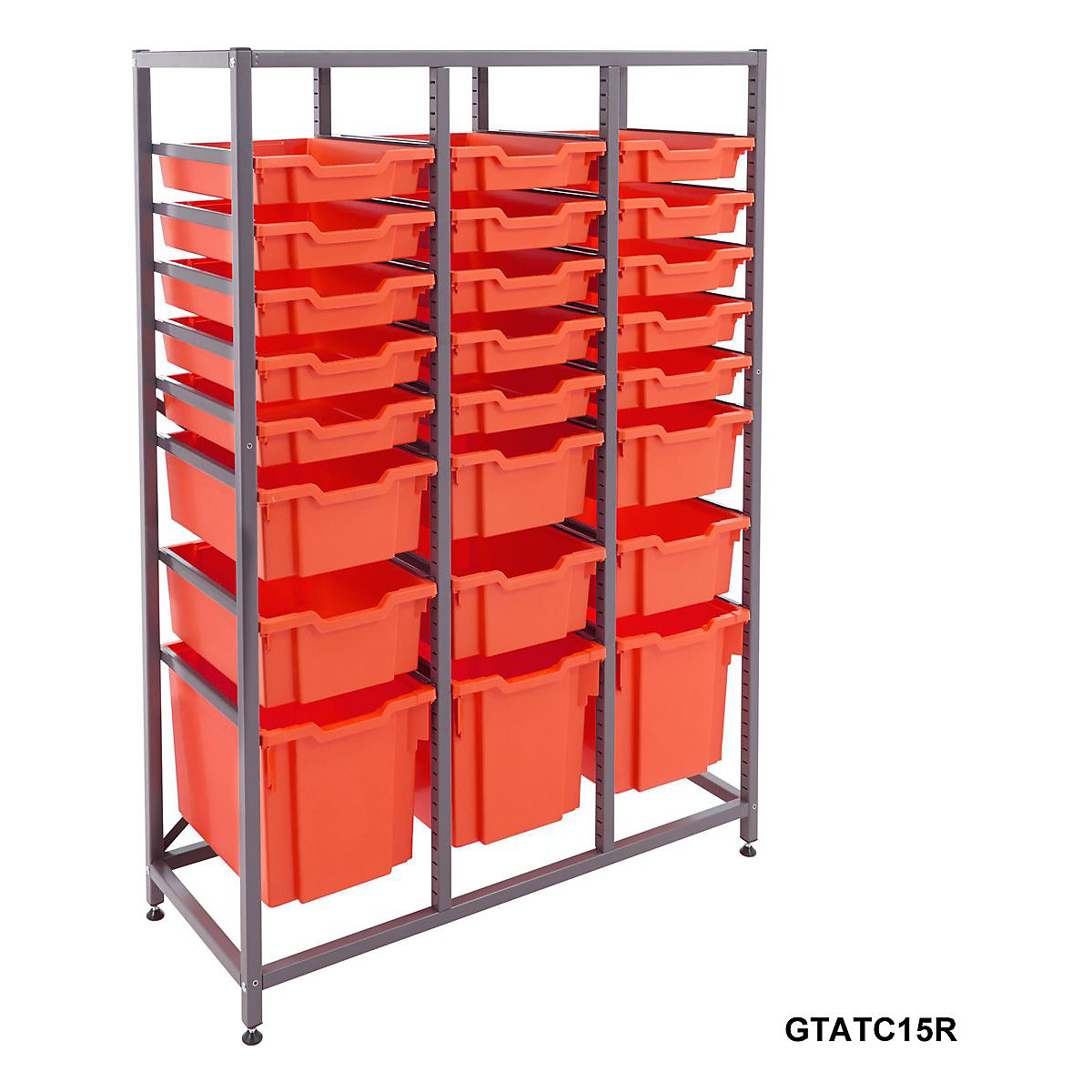 Gratnells Triple Column Storage Units With 15 Shallow 6 Deep & 3 Jumbo Trays, Gratnells Triple Column Storage Units With 15 Shallow 6 Deep & 3 Jumbo Trays, Gratnells Triple Column Storage Unit With 15 Shallow 6 Deep 3 Jumbo Red Trays 1500h x 1055w x 420d mm-11