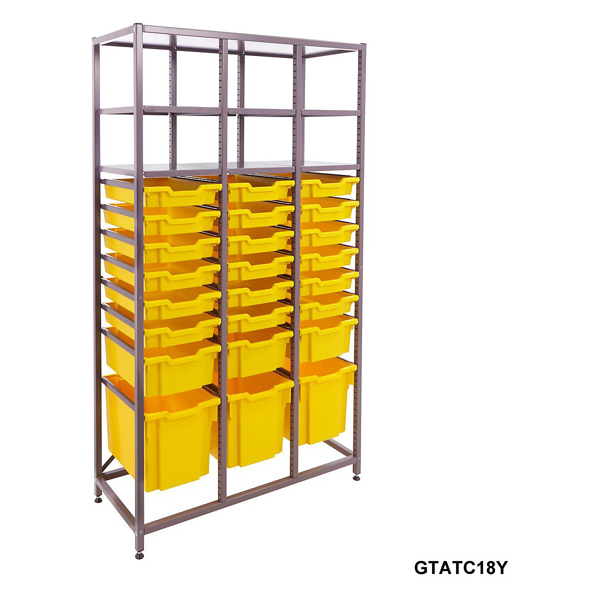 Gratnells Triple Column Storage Units With 18 Shallow 3 Deep & 3 Jumbo Trays, Gratnells Triple Column Storage Units With 18 Shallow 3 Deep & 3 Jumbo Trays, Gratnells Triple Column Storage Unit With 18 Shallow 3 Deep 3 Jumbo Yellow Trays 1850h x 1055w x 420d mm-14