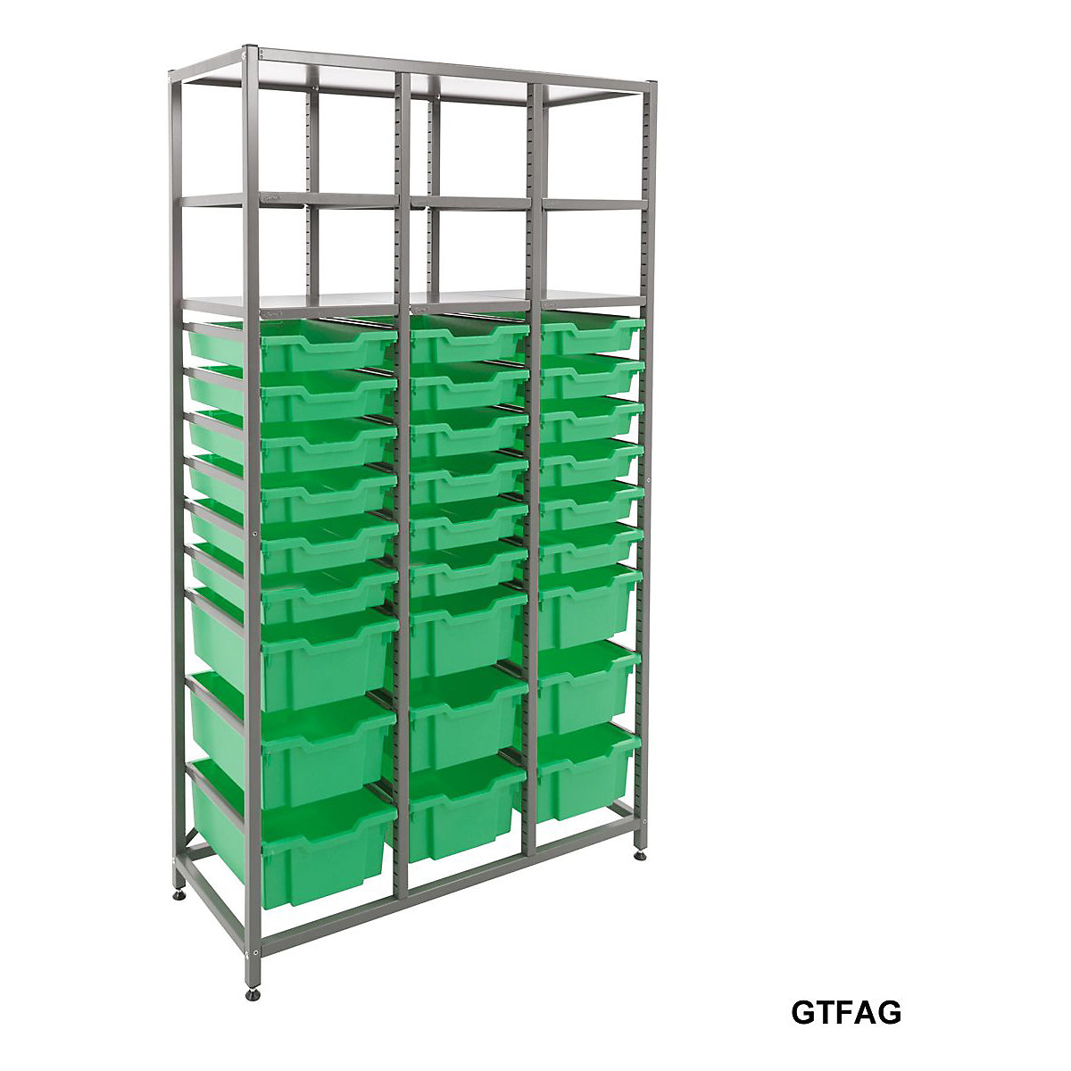 Gratnells Triple Column Storage Units With 18 Shallow And 9 Deep Trays, Gratnells Triple Column Storage Units With 18 Shallow And 9 Deep Trays, Gratnells Triple Column Storage Unit With 18 Shallow And 9 Deep Green Trays 1850h X 1055w X 420d Mm-14