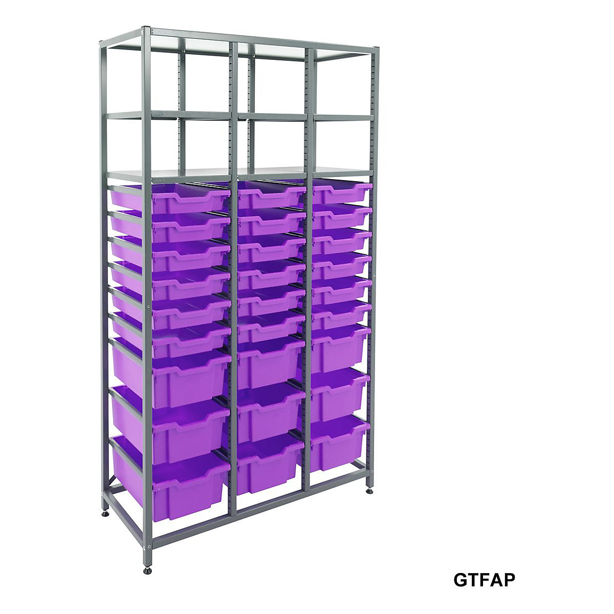 Gratnells Triple Column Storage Units With 18 Shallow And 9 Deep Trays, Gratnells Triple Column Storage Units With 18 Shallow And 9 Deep Trays, Gratnells Triple Column Storage Unit With 18 Shallow And 9 Deep Purple Trays 1850h X 1055w X 420d Mm-12