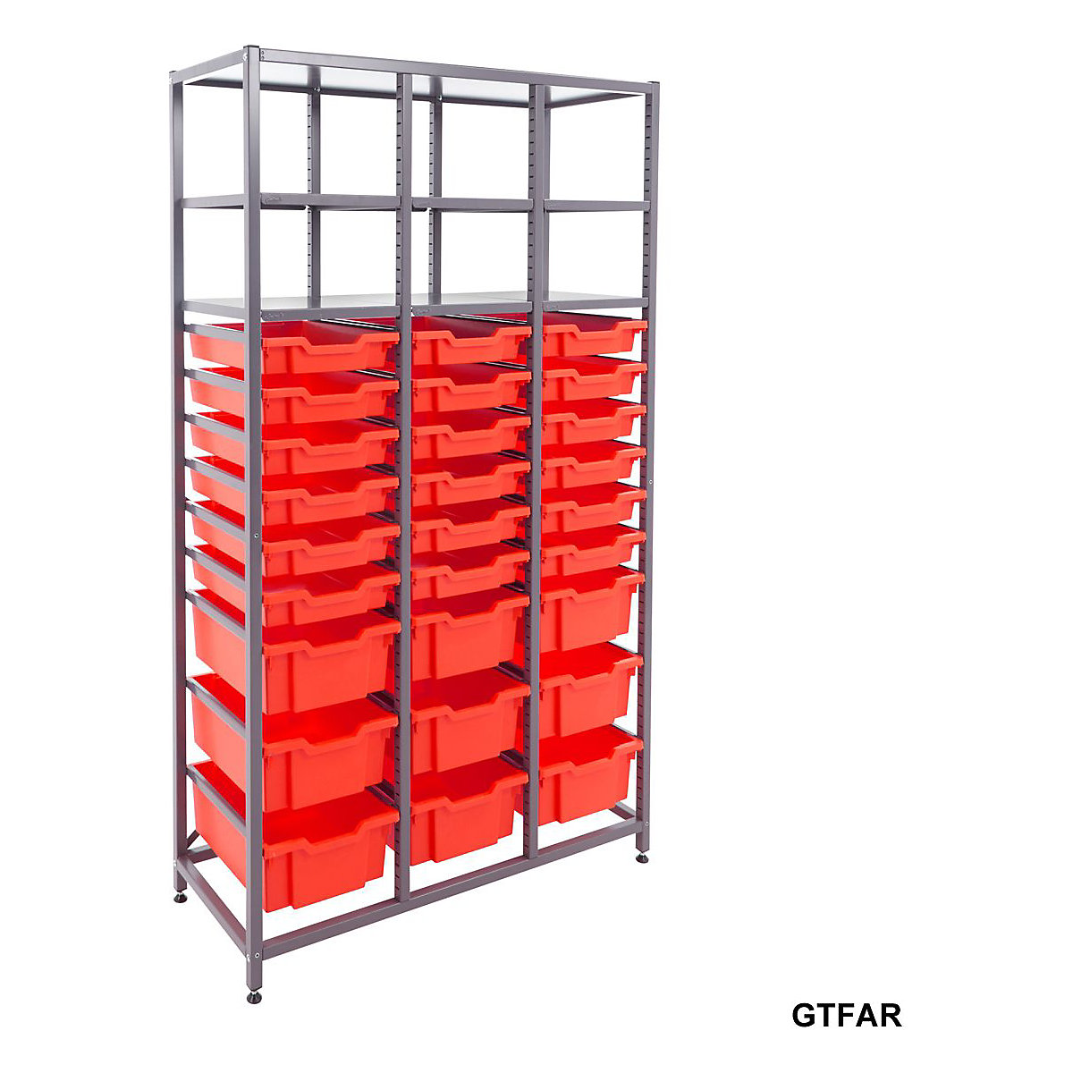 Gratnells Triple Column Storage Units With 18 Shallow And 9 Deep Trays, Gratnells Triple Column Storage Units With 18 Shallow And 9 Deep Trays, Gratnells Triple Column Storage Unit With 18 Shallow And 9 Deep Red Trays 1850h X 1055w X 420d Mm-7