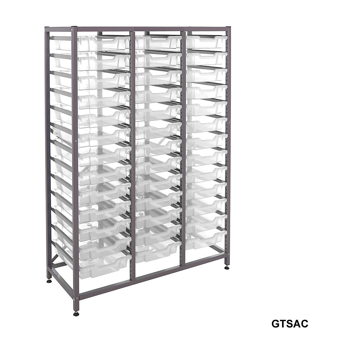Gratnells Triple Column Storage Units with 39 Shallow Trays, Gratnells Triple Column Storage Units with 39 Shallow Trays, Gratnells Triple Column Storage Unit With 39 Clear Shallow Trays 1500h X 1055w X 420d Mm-2