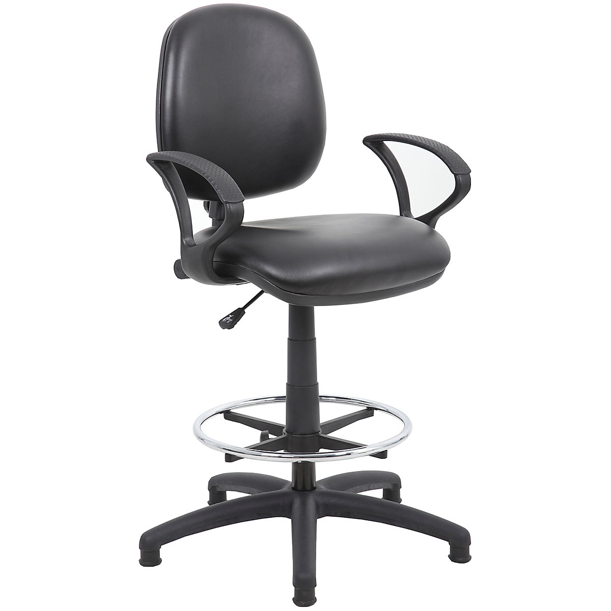 Comfort Leather Faced Draughtsman Adjustable Height Chair, Comfort Leather Faced Draughtsman Adjustable Height Chair, Comfort Leather Faced Draughtsman Adjustable Height Chair |  Black | Fixed Arms-3