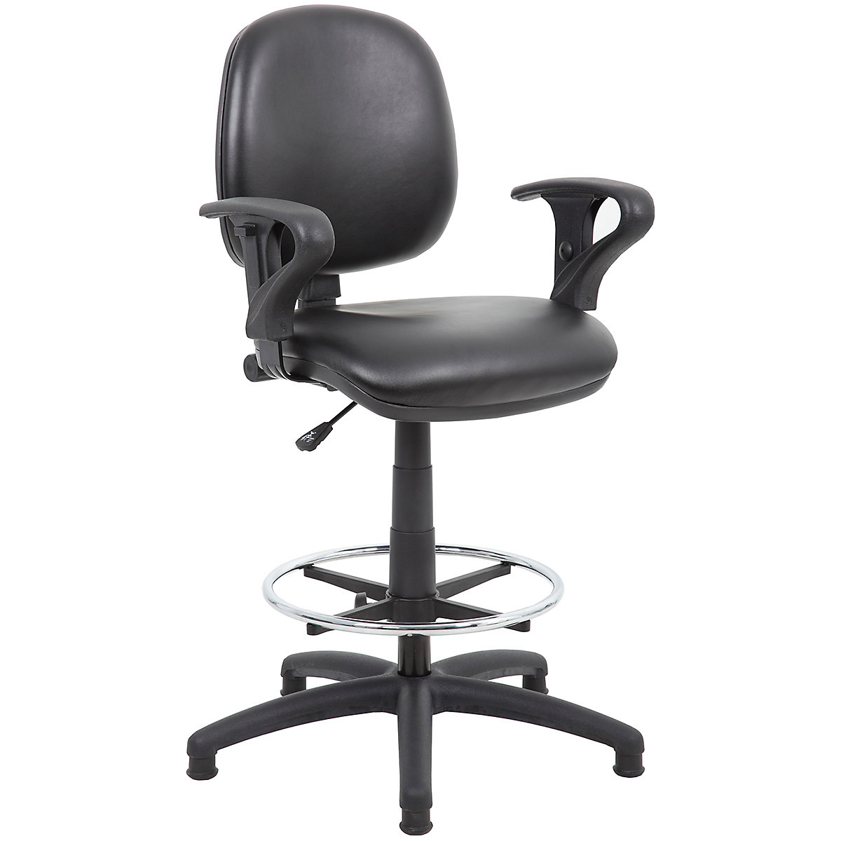 Comfort Leather Faced Draughtsman Adjustable Height Chair, Comfort Leather Faced Draughtsman Adjustable Height Chair, Comfort Leather Faced Draughtsman Adjustable Height Chair |  Black | Adjustable Arms-4