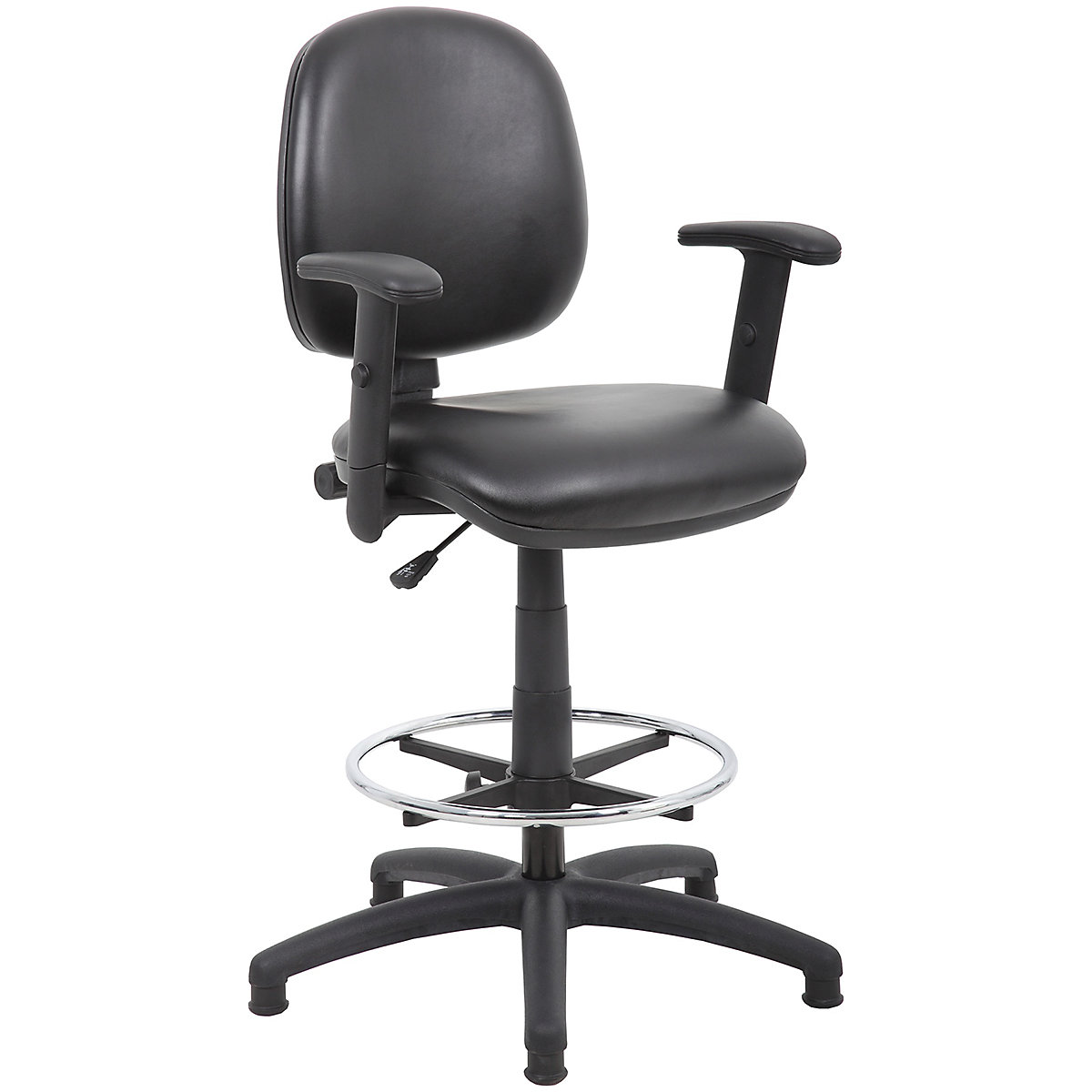 Comfort Leather Faced Draughtsman Adjustable Height Chair, Comfort Leather Faced Draughtsman Adjustable Height Chair, Comfort Leather Faced Draughtsman Adjustable Height Chair |  Black | T-Adjustable Arms-5