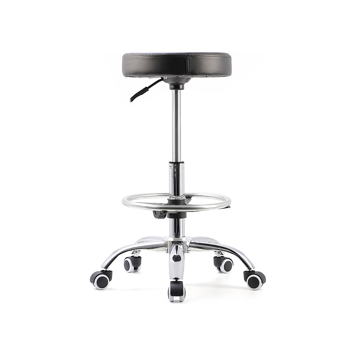 BiGDUG Essentials Vinyl Anti-Bacterial Draughtsman Stool, BiGDUG Essentials Vinyl Anti-Bacterial Draughtsman Stool, BiGDUG Essentials Vinyl Anti-Bacterial Stool | Chrome Footring | 550-750h x 340w x 340d mm | Black-1