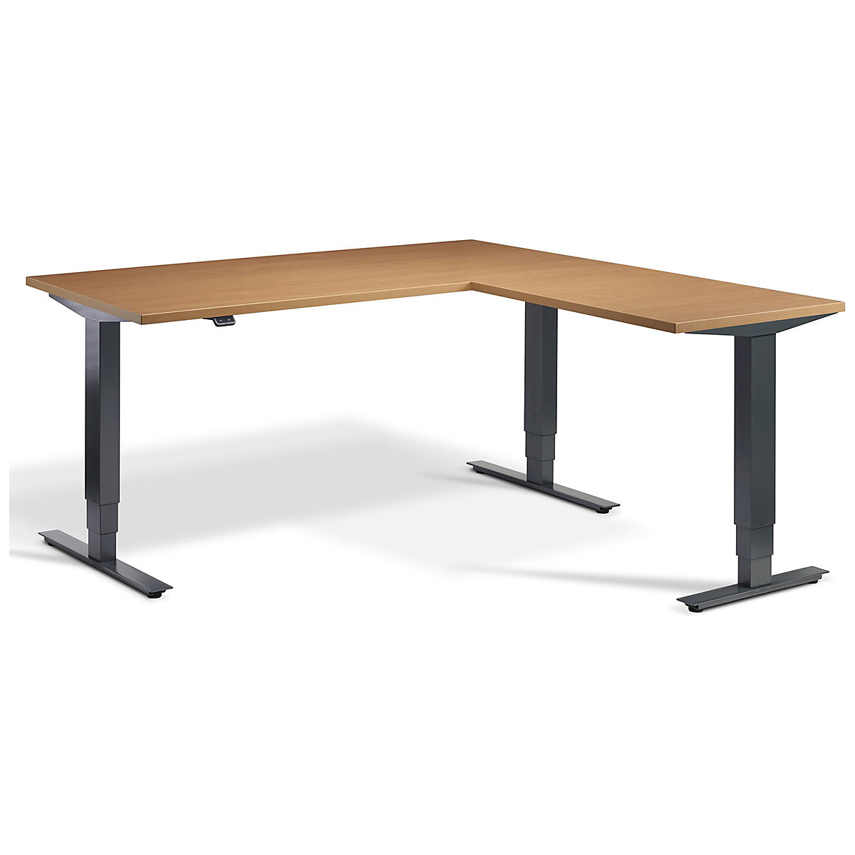 Nordic Corner Sit-Stand Office Desk, Nordic Corner Sit-Stand Office Desk, Nordic Corner Sit-Stand Office Desk | 1600W x 1600D X 625-1285H | Anthracite | Beech-2