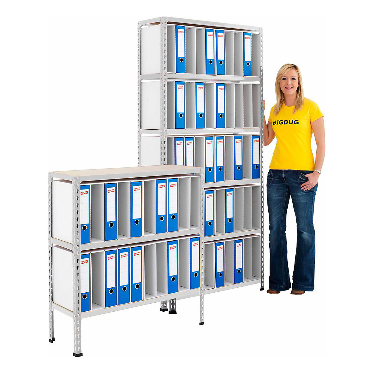 BiG340 Lever Arch File Storage Shelving, BiG340 Lever Arch File Storage Shelving, BiG340 20 Lever Arch File Shelving 915h x 915w x 305d mm 3 Levels 340kg UDL Grey-1
