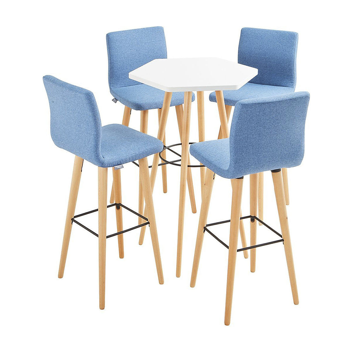 Breakout Meeting Bundle, Breakout Meeting Bundle, Breakout Meeting Bundle | Hexagonal Table  | White Table  | Blue Scion Upholstered Stools-11