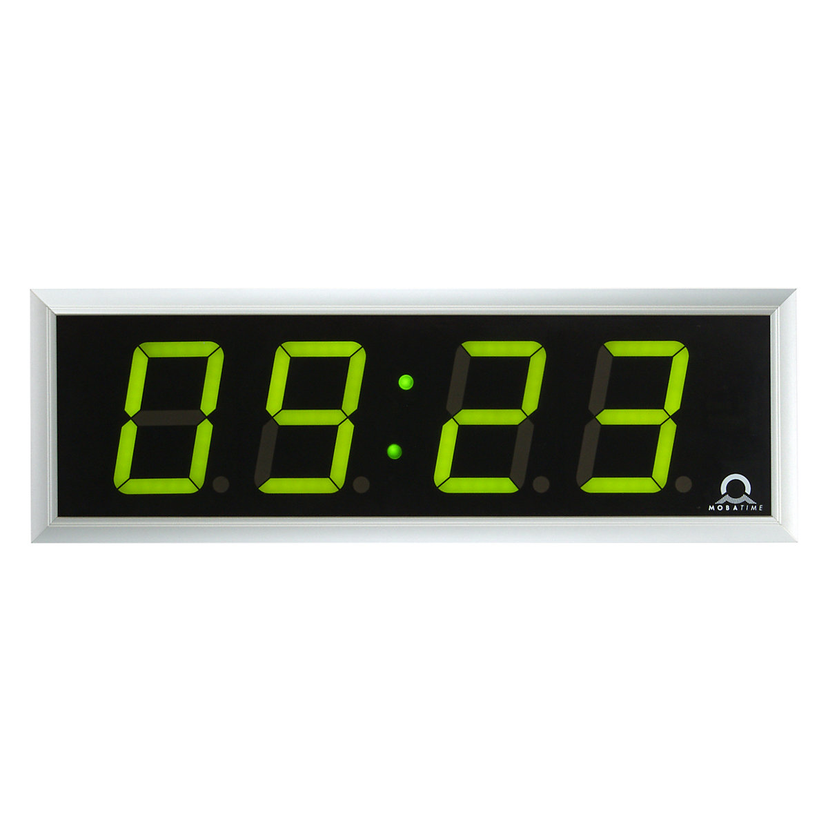 LED digital clock, HxWxD 118 x 333 x 39 mm, silver, green LED-3