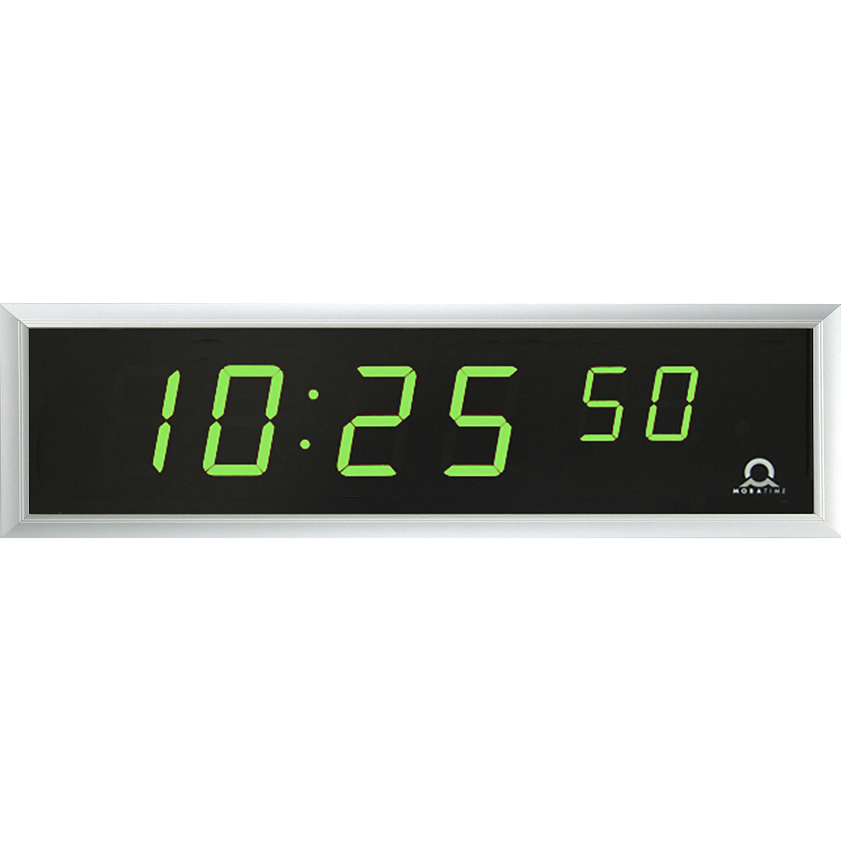 LED digital clock, HxWxD 118 x 423 x 39 mm, silver, green LED-5