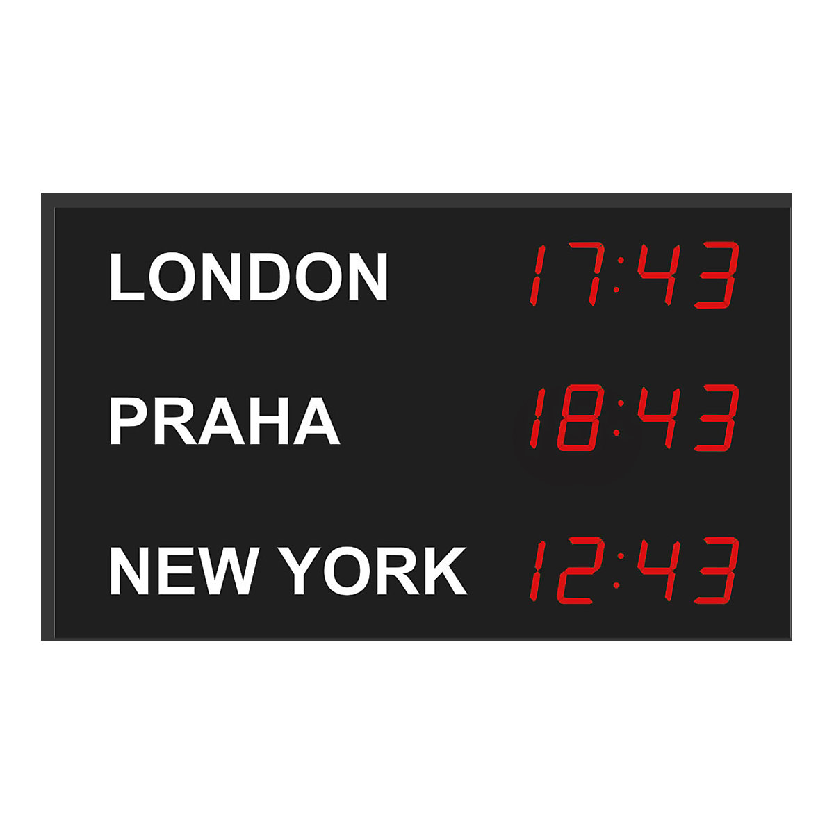 LED world time clock, 3 time zones, vertical layout-2