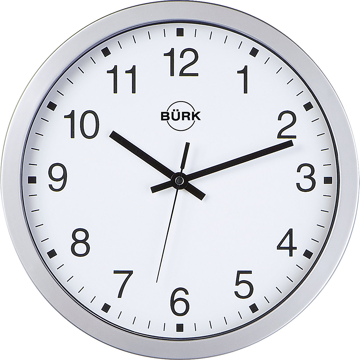 Wall clock made of ABS plastic, silver, Ø 300 mm: white clock face