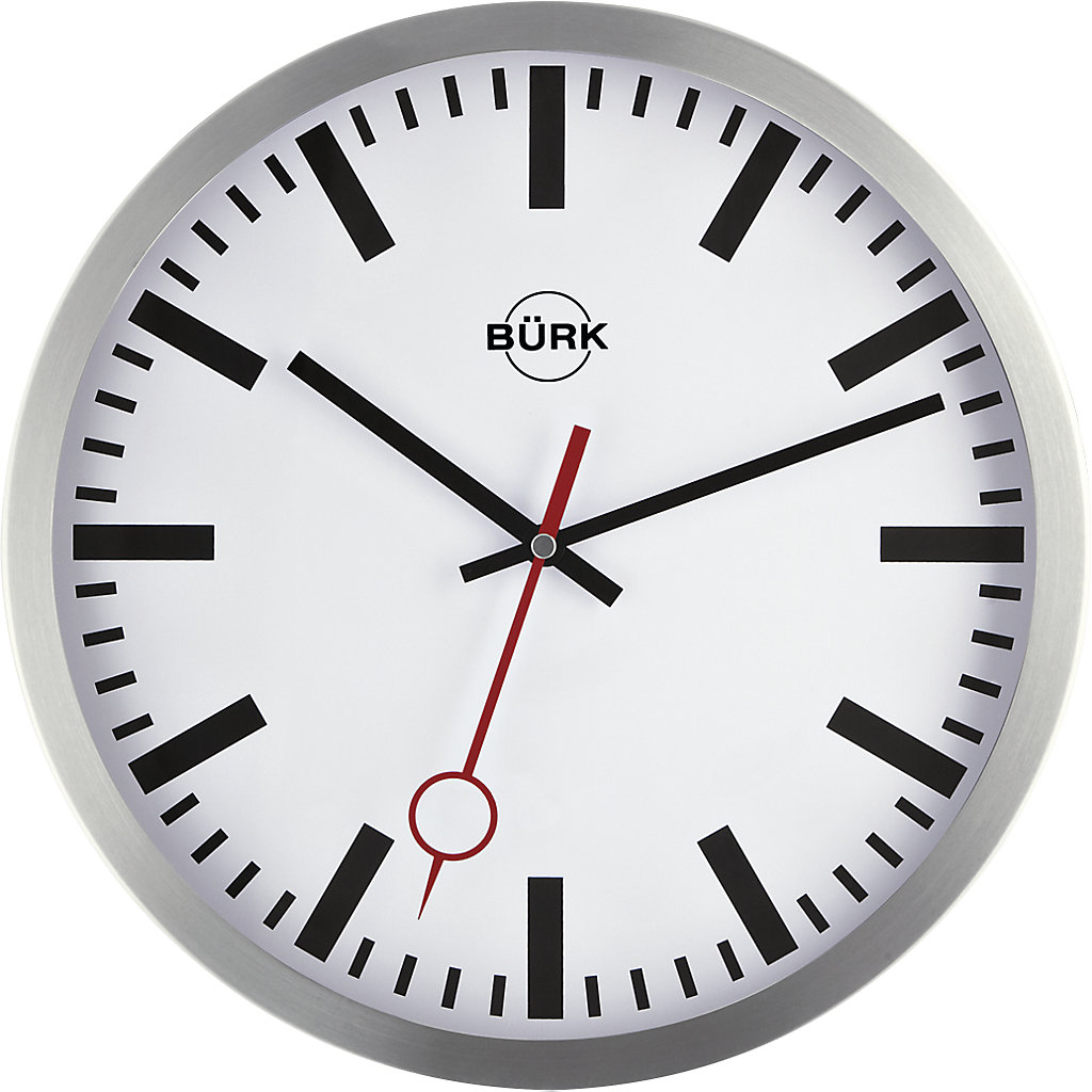 Wall clock made of brushed aluminium radio synchronised time keeping