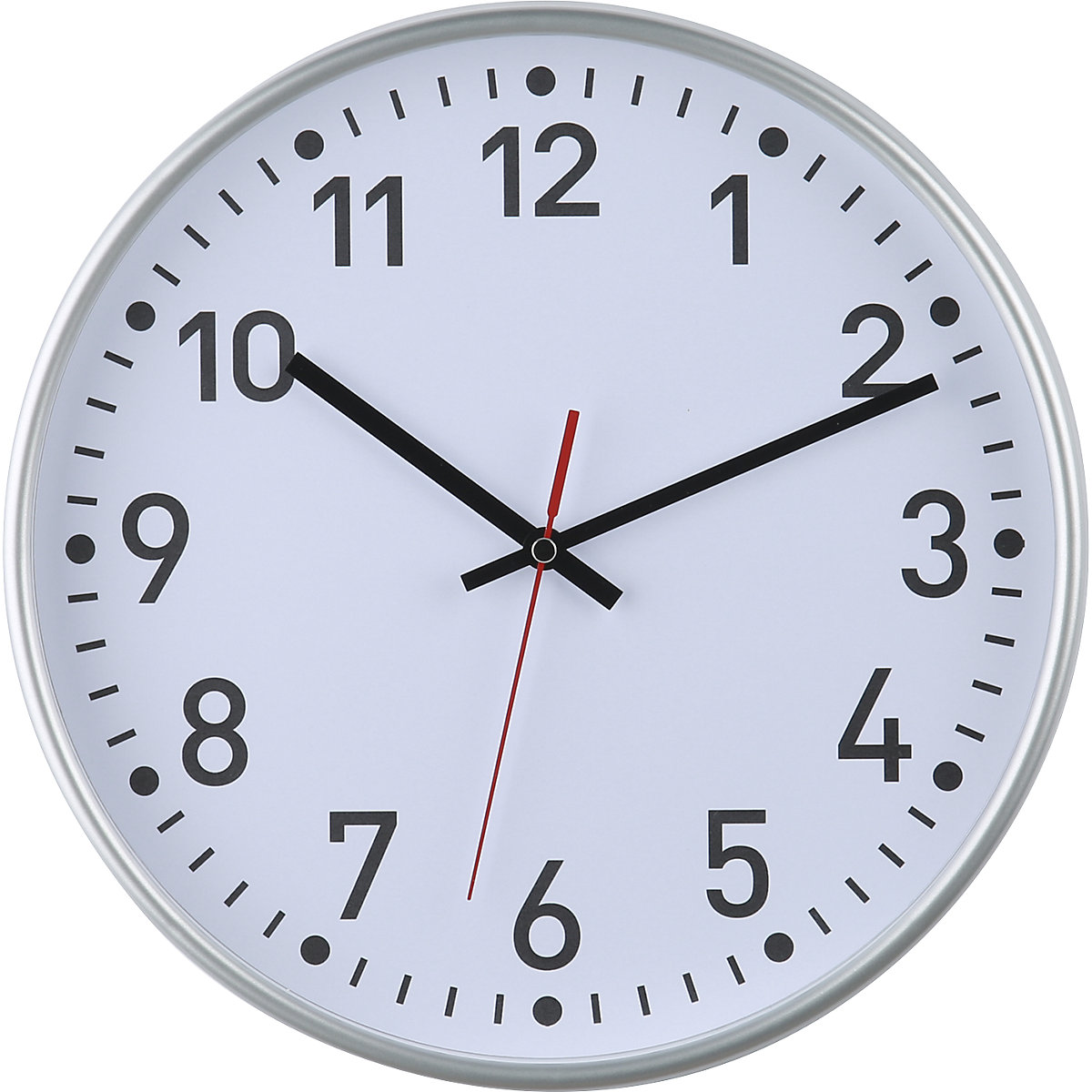 Wall clock, radio synchronised time keeping mechanism, Ø 300 mm, housing silver, clock face white-2
