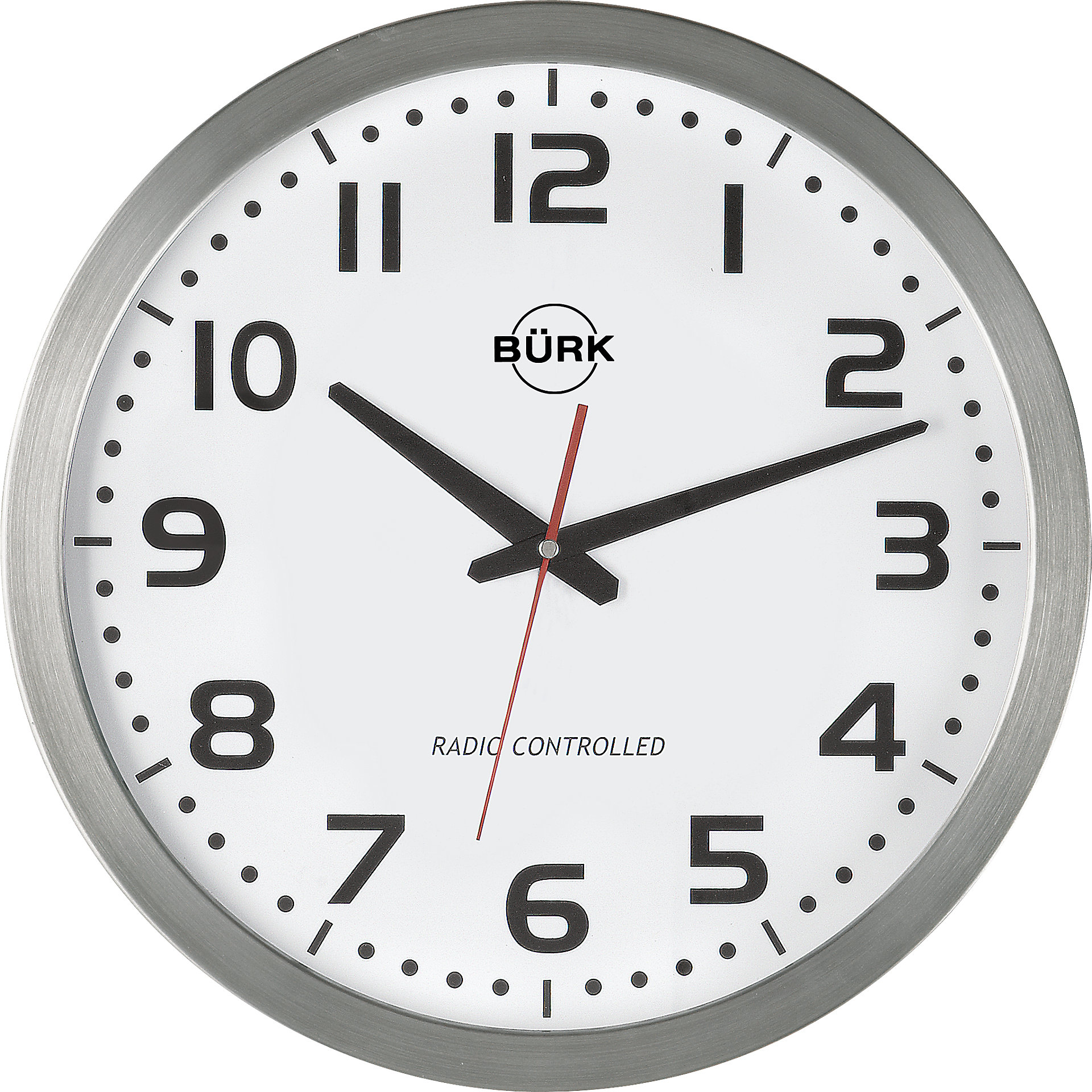 Wall clock, Ø 400 mm brushed stainless steel housing kaiserkraft
