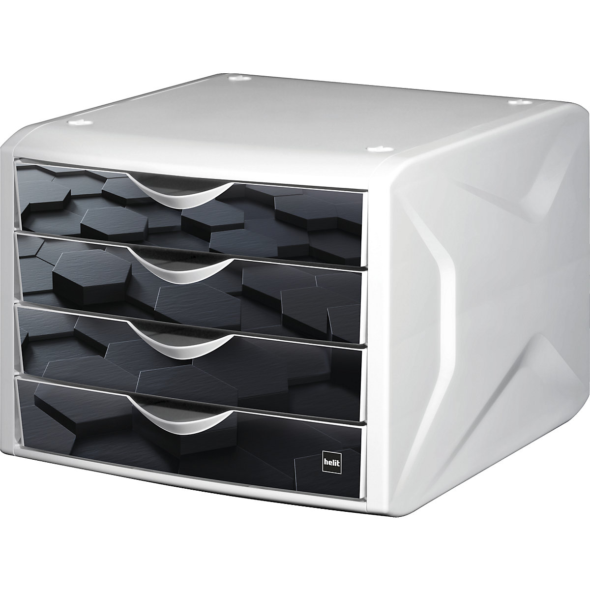 Drawer box – helit, HxWxD 212 x 262 x 330 mm, pack of 5, drawer design dark hexagon-3