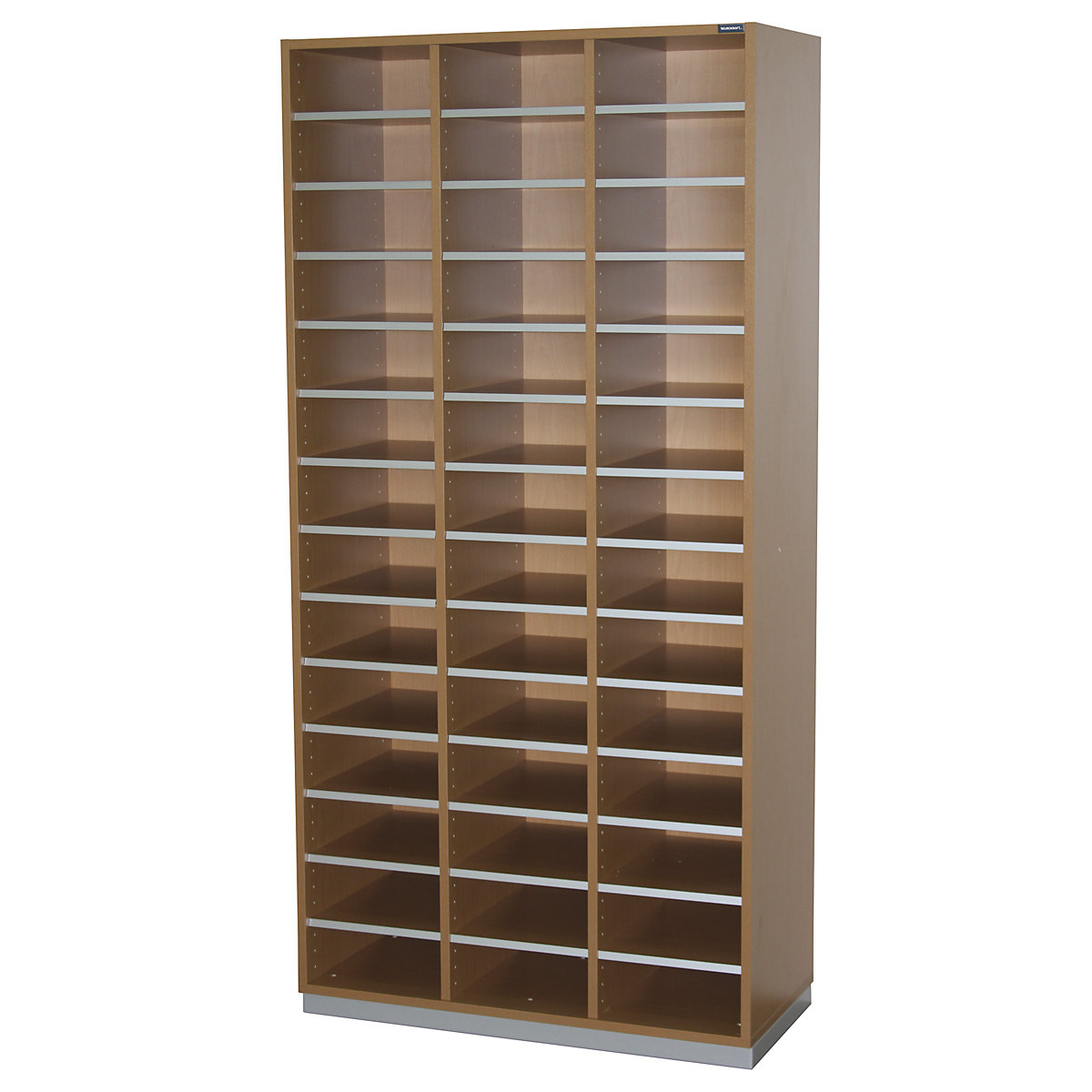 Sorting shelf unit – eurokraft pro, HxWxD 1864 x 913 x 420 mm, 42 x A4 compartments, beech finish