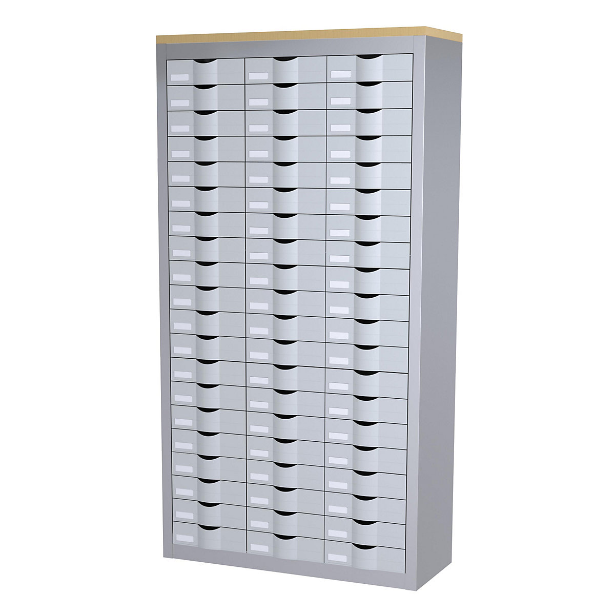 Sorting station, with 60 drawers in 3 rows, aluminium colour-2