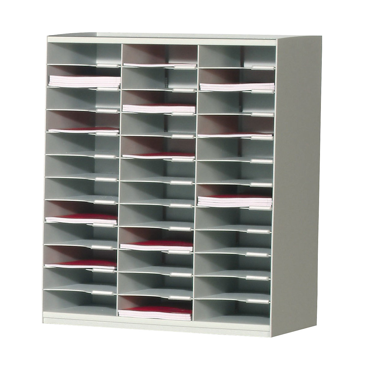 Sorting station, made of polystyrene, 36 compartments, light grey