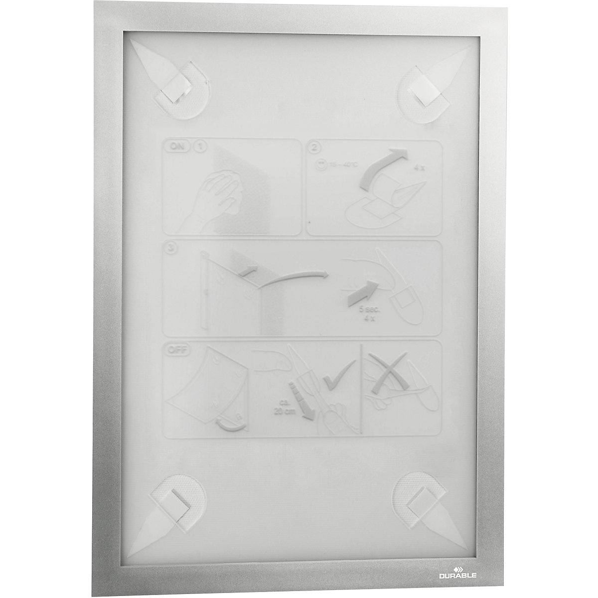 DURAFRAME® WALLPAPER display frame – DURABLE, for sensitive surfaces, e.g. wallpaper, for A4 format, silver, pack of 5-12