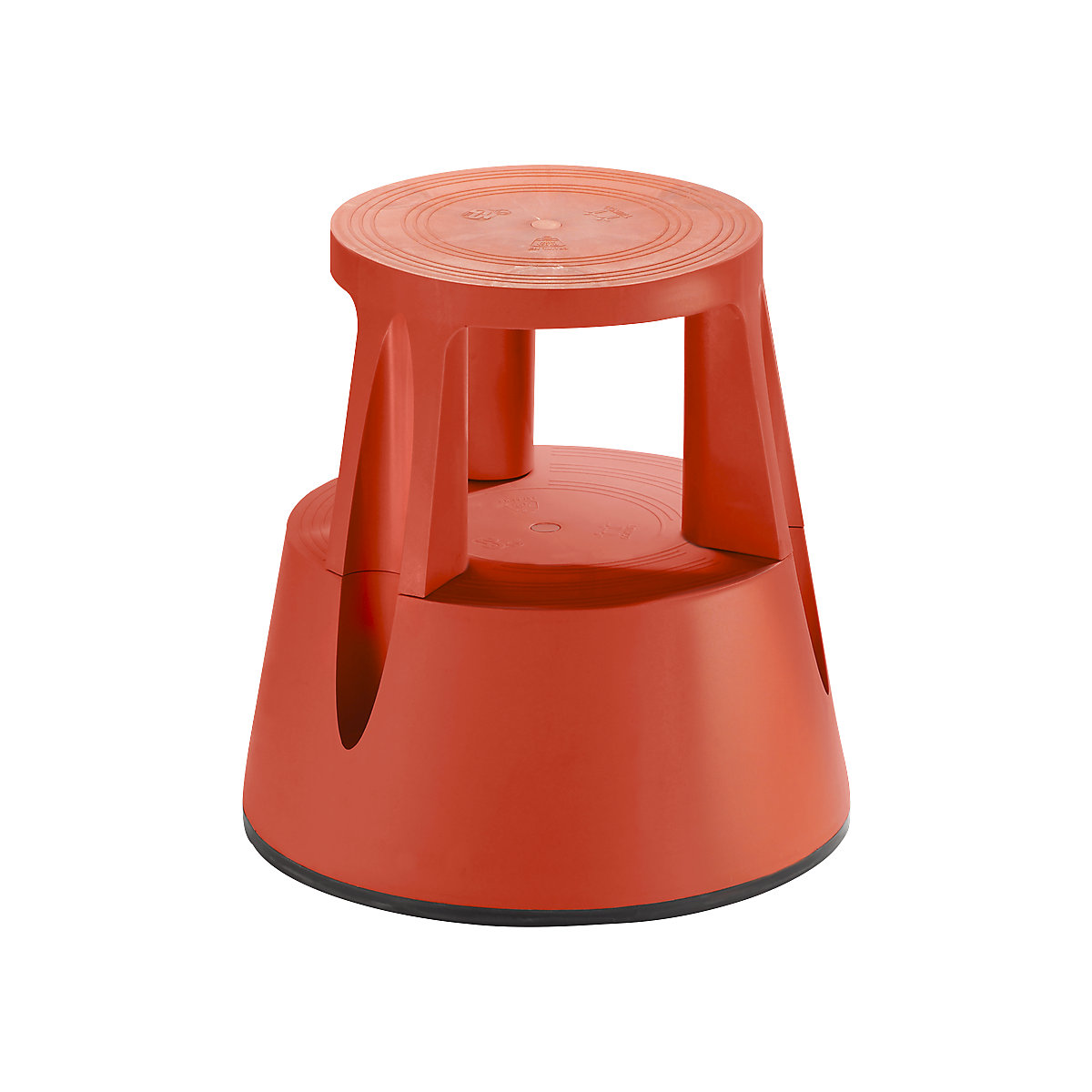 Kick stool made of shatterproof plastic – Twinco, max. load 150 kg, height under load 410 mm, red-5